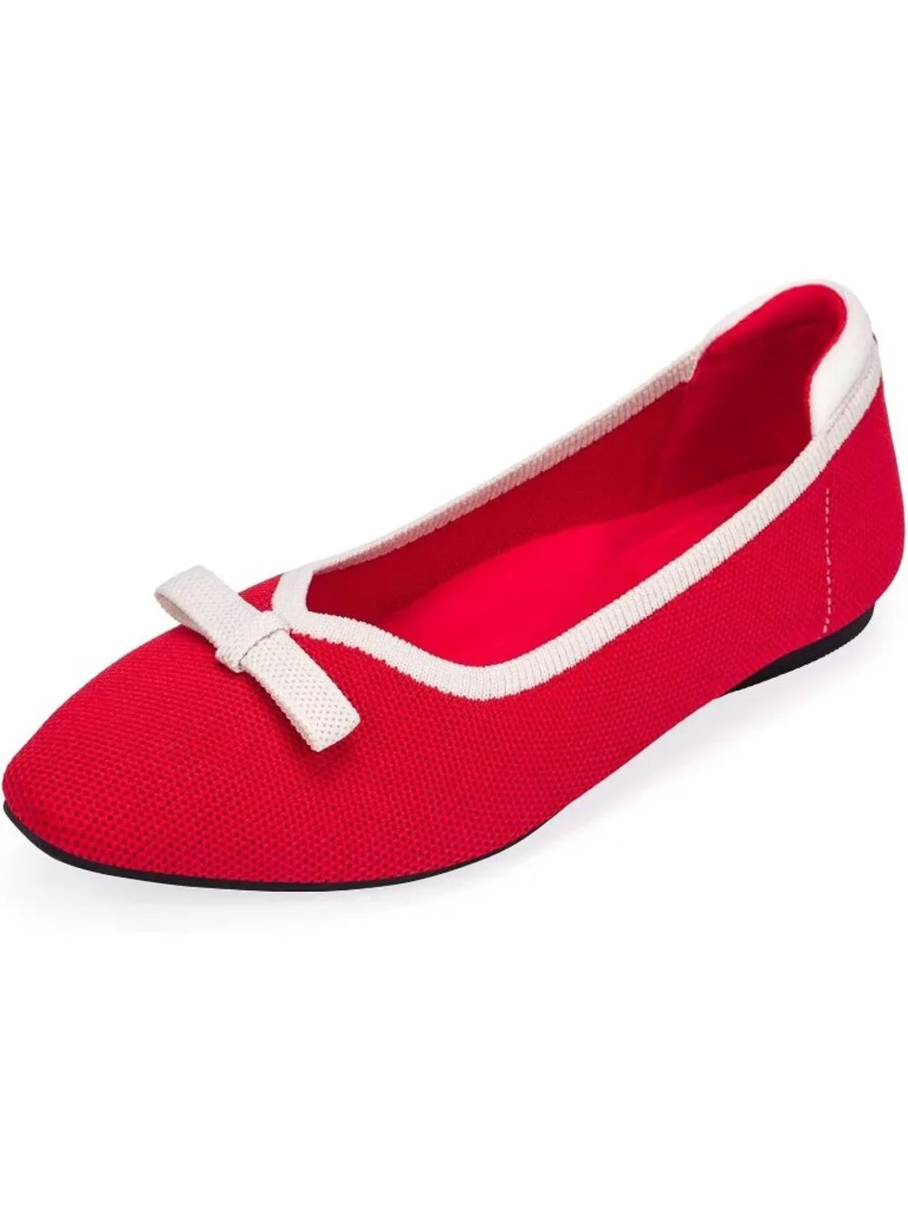 Frank Mully Women's Red White Rubber Knit Squared Toe Bow Slip On Ballet Flats